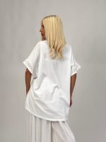 Bluză din in cu model croșetat la mâneci - imagine 3