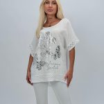 Bluză din in cu model croșetat la mâneci