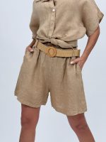 Pantalon scurt din in cu curea - imagine 10