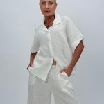 Cămașă oversized din in cu mânecă scurtă