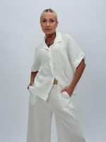 Cămașă oversized din in cu mânecă scurtă