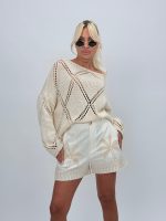 Pantalon scurt din in cu broderie - imagine 2