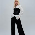 Pantalon oversized din satin cu ștrasuri