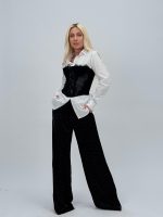 Pantalon oversized din satin cu ștrasuri