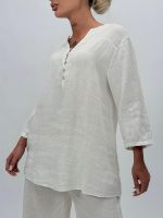 Cămașă din in cu 5 nasturi - imagine 3