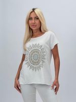 Tricou din bumbac cu model pene - imagine 2