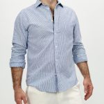 Cămașă din in cu dungi mici