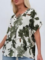 Bluză oversized cu imprimeu floral și decolteu în V - imagine 3