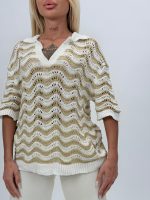 Bluză din tricot cu guler tip polo și lurex - imagine 2