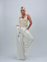 Pantalon larg cu pense și cordon în talie - imagine 2