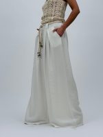 Pantalon larg cu pense și cordon în talie - imagine 5