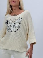 Bluză din tricot raglan și imprimeu fluture - imagine 3