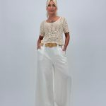 Pantalon din in cu curea