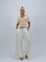 Pantalon din in cu curea