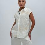 Cămașă din bumbac cu broderie bej