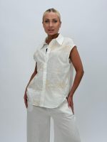 Cămașă din bumbac cu broderie bej