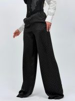 Pantalon oversized din satin cu ștrasuri - imagine 4