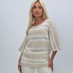 Bluză din tricot perforat cu mânecă 3/4