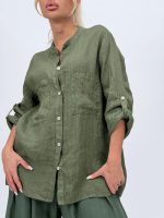 Cămașă din in cu buzunare - imagine 25