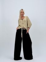 Pantalon larg cu pense și cordon în talie - imagine 26