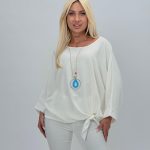 Bluză raglan din voal cu colier