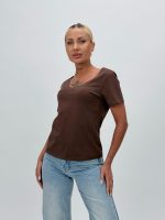 Tricou basic din bumbac cu decolteu în V - imagine 18