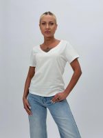 Tricou basic din bumbac cu decolteu în V - imagine 2