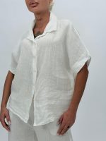 Cămașă oversized din in cu mânecă scurtă - imagine 2