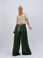 Pantalon larg cu pense și cordon în talie - imagine 20