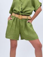 Pantalon scurt din in cu curea - imagine 19