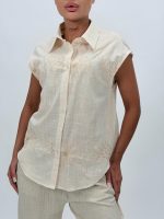 Cămașă din bumbac cu broderie bej - imagine 7