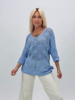 Bluză din tricot cu model romb perforat - imagine 6