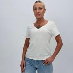 Tricou basic din bumbac cu decolteu în V