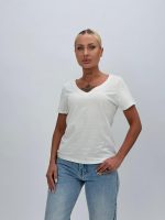 Tricou basic din bumbac cu decolteu în V