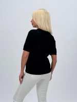 Bluză din tricot cu mânecă scurtă și flori aplicate - imagine 7