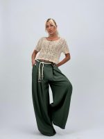 Pantalon larg cu pense și cordon în talie - imagine 21