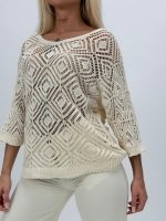 Bluză din tricot cu model romb perforat - imagine 3