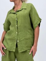 Cămașă oversized din in cu mânecă scurtă - imagine 14