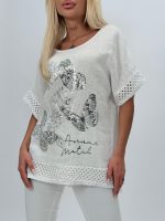 Bluză din in cu model croșetat la mâneci - imagine 3