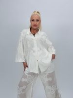 Cămașă din bumbac cu broderie și mânecă 3/4 - imagine 2