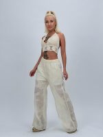 Pantalon din bumbac cu broderie - imagine 5