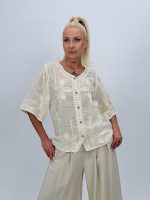 Bluză din bumbac cu boderie și nasturi - imagine 7