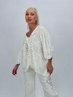 Bluză din bumbac cu broderie și nasturi - imagine 3