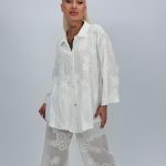 Cămașă din bumbac cu broderie și mânecă 3/4