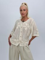 Bluză din bumbac cu boderie și nasturi - imagine 6