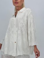 Cămașă din bumbac cu broderie și mânecă 3/4 - imagine 3