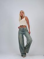 Jeans | Blug wide leg cu ștrasuri - imagine 8