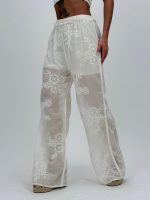 Pantalon din bumbac cu broderie - imagine 3