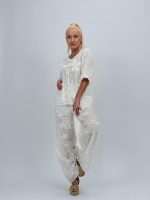 Bluză din bumbac cu boderie și nasturi - imagine 5