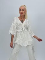 Bluză din bumbac cu broderie și mâneci clopot